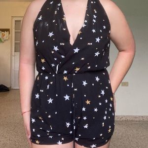 jumpsuit black whit stars